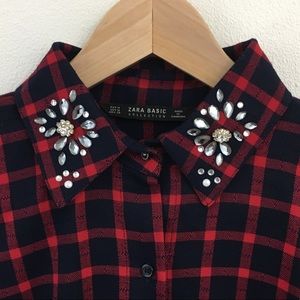 Zara | Plaid & Gems Shirt Dress